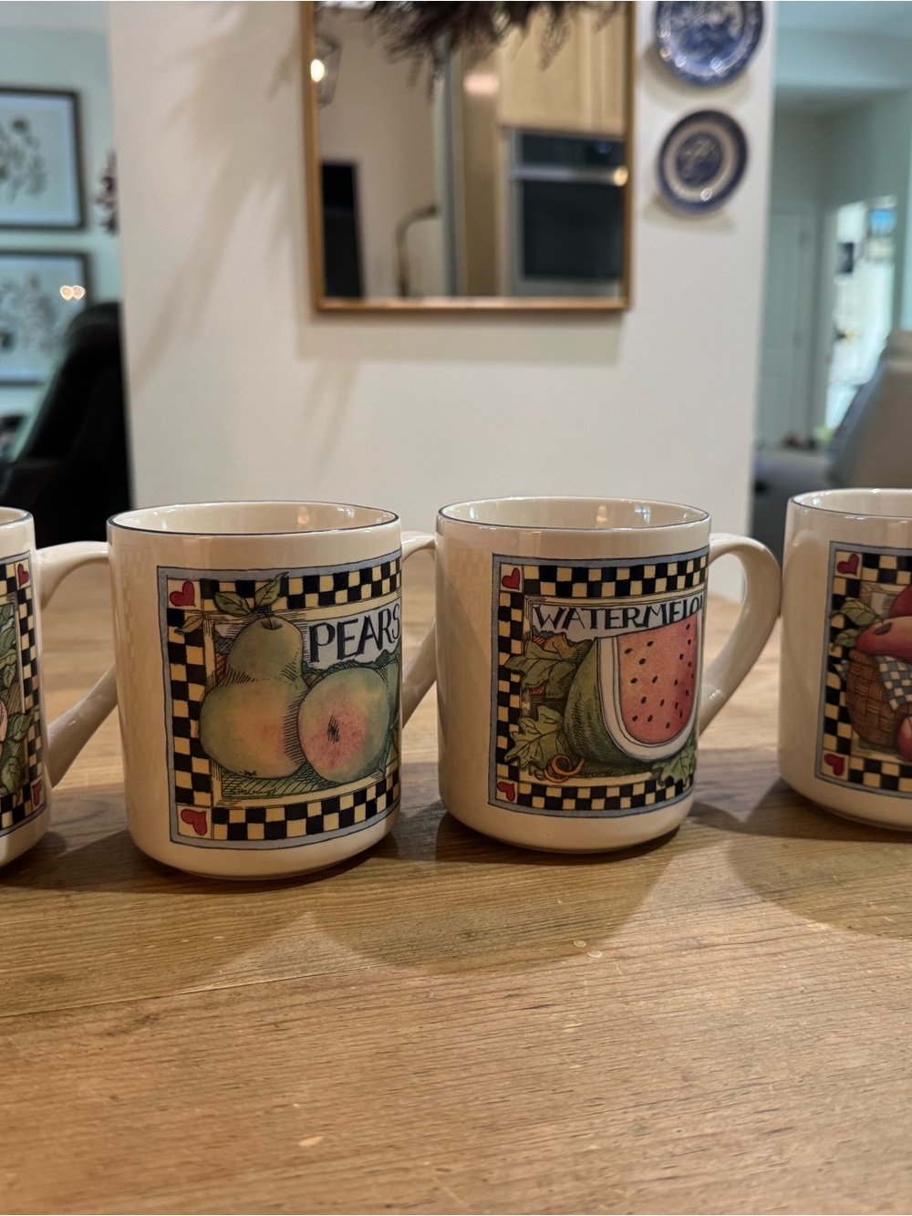 Fruit Pattern Ceramic Mug - Watermelon & Pear Design, White